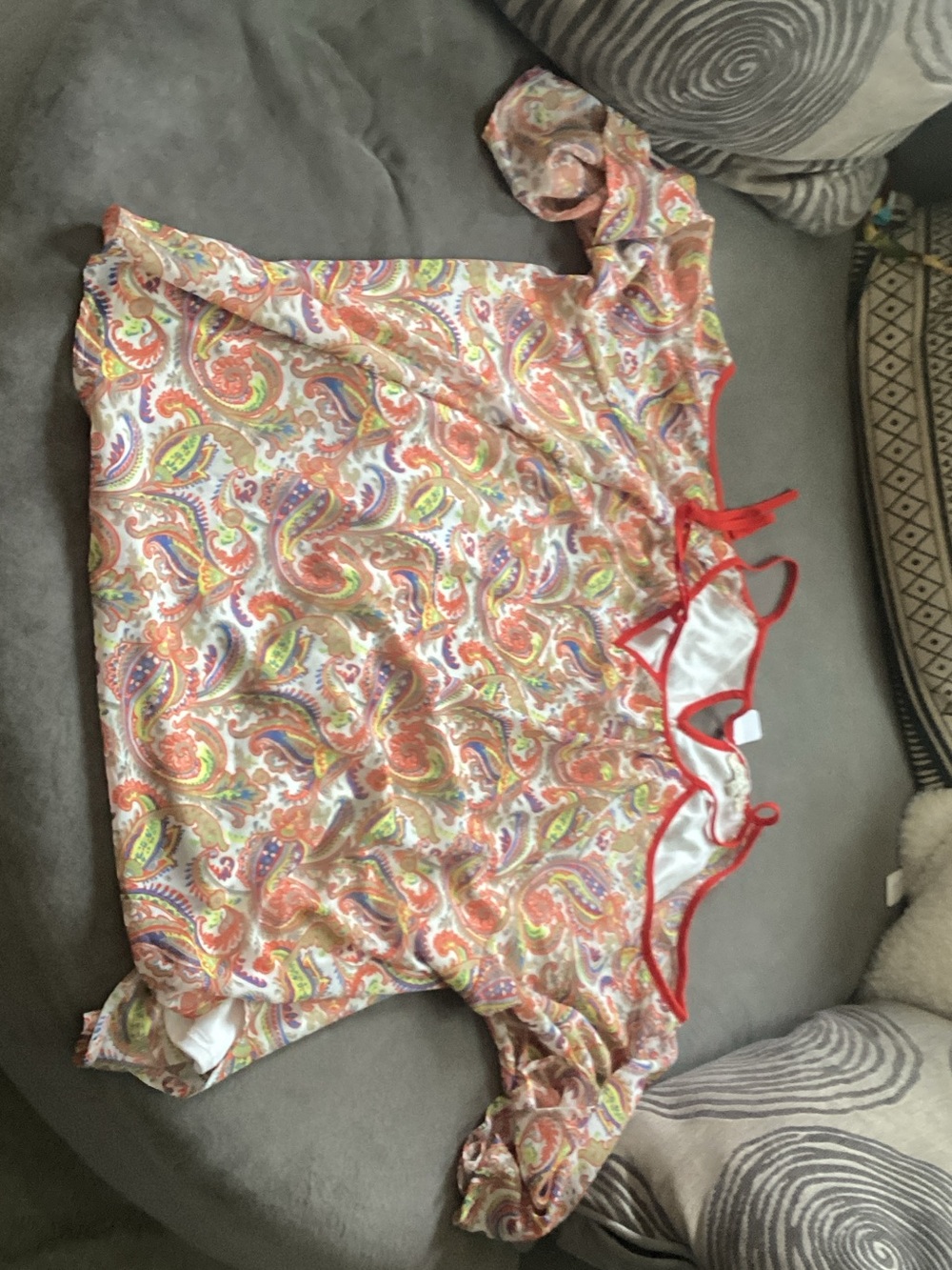 Umgee Paisley Sleep Top with Coral Trim and Multicolor Paisley